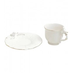 Xícara Avulsa 100ml De Café Porcelana Birds Branco Round Plate